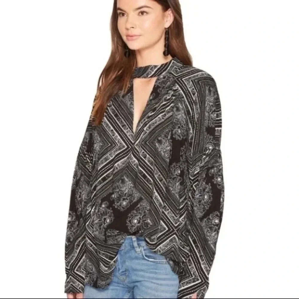 Free People Black and White High Neck Tunic Size Small